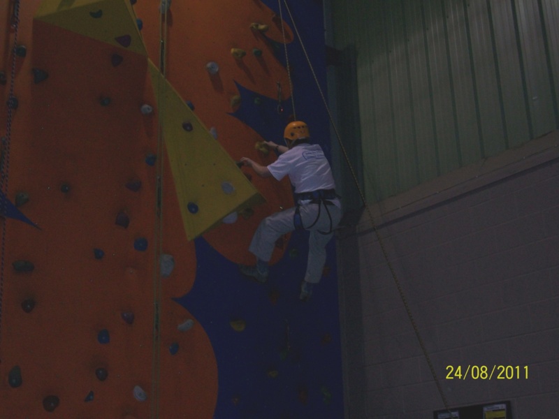 Andrew Lindell climbing wall at Hans Price Gym